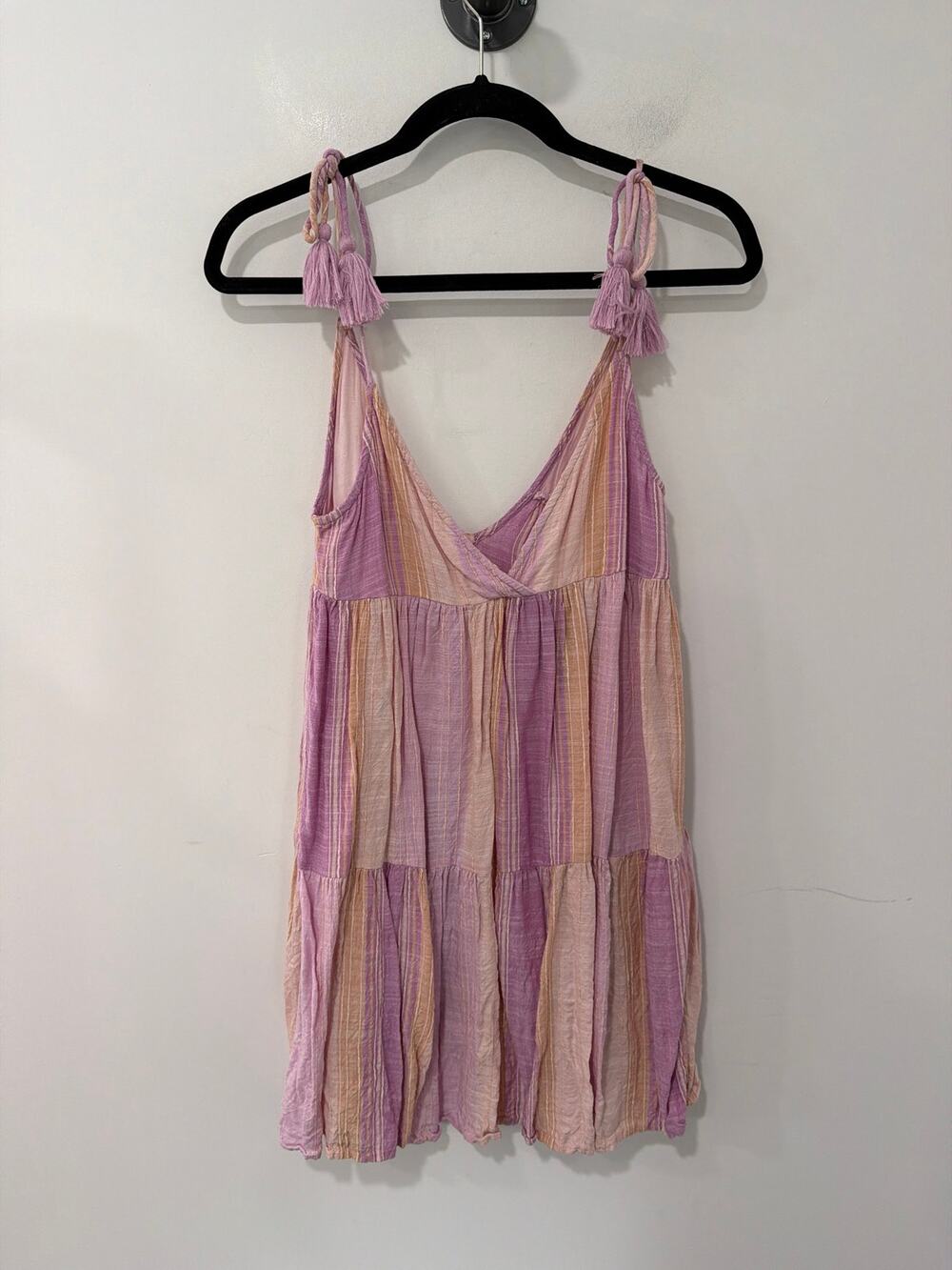 L*SPACE Mini Dress Pink Purple Tiered Tassel Tie Tank Size M